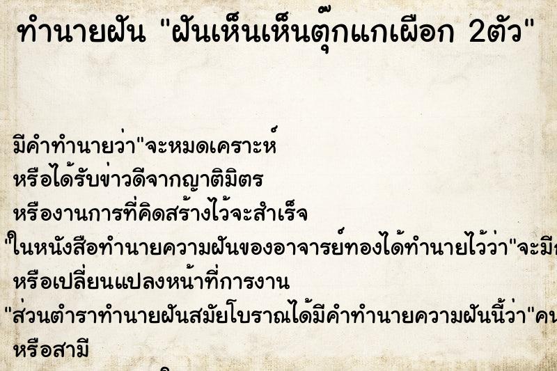 ทำนายฝัน ฝันเห็นเห็นตุ๊กแกเผือก 2ตัว ทำนายฝัน ฝันเห็นเห็นตุ๊กแกเผือก 2ตัว